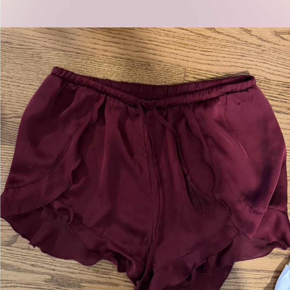 Free people Women's Ruffled Maroon Shorts with Elastic Waist